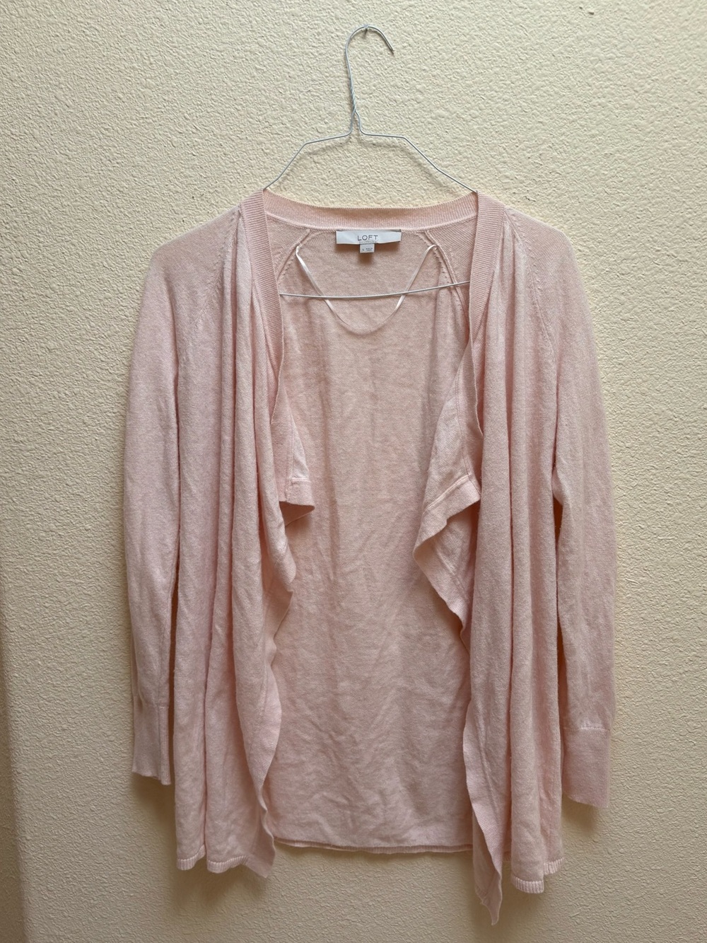 LOFT Light Blush Pink Draped Open-Front Cardigan